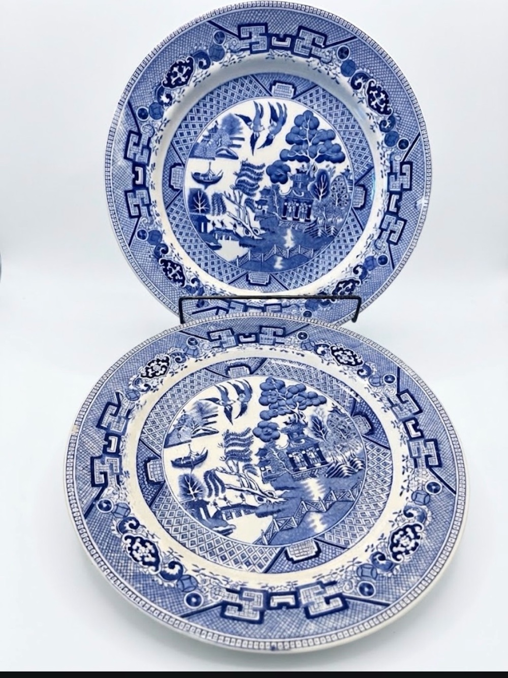 Ridgeway Semi China England Plates Set of 2 Vintage Blue & White Willow READ